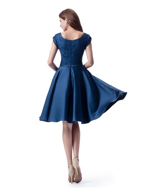 Blue Modest Lace and Satin Short Dress – Petals And Promises Prom