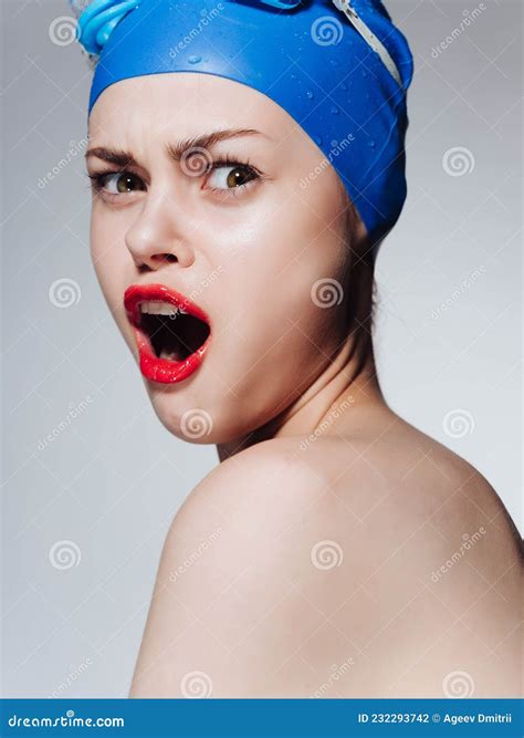 Pretty Woman Sports Naked Shoulders Swimming Workout Emotions Stock