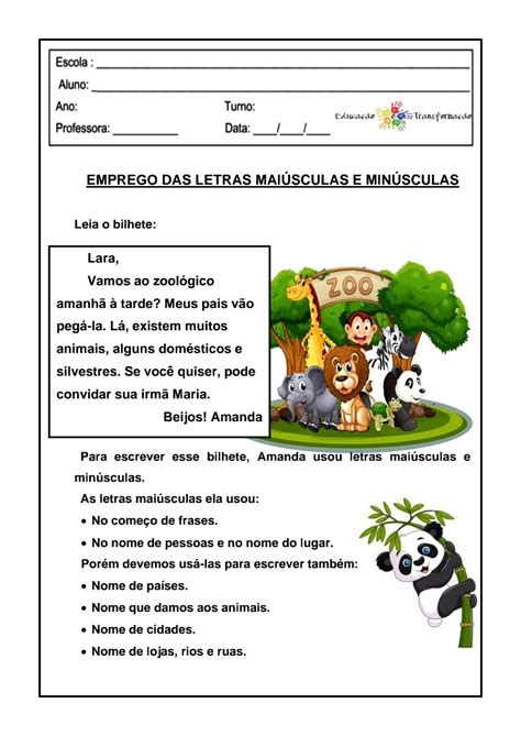 Atividade Letra Maiuscula E Minuscula - Português: letra maiúscula e minúscula Atividade de língua portuguesa ...