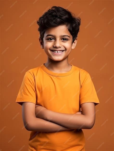 Premium AI Image | Happy Indian kid in casual clothing against a ...