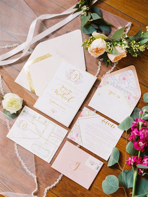 Custom Wedding Stationery with Gold Foil and Monogram with Proteas and