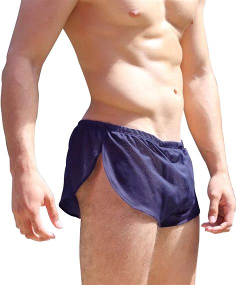 Buy Men's Split Side Short Shorts Sexy Breathable Large Split Sides Mesh Athletic Shorts Online ...