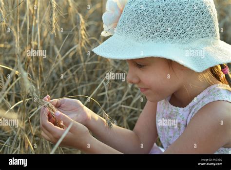 cute girl  field stock photo alamy