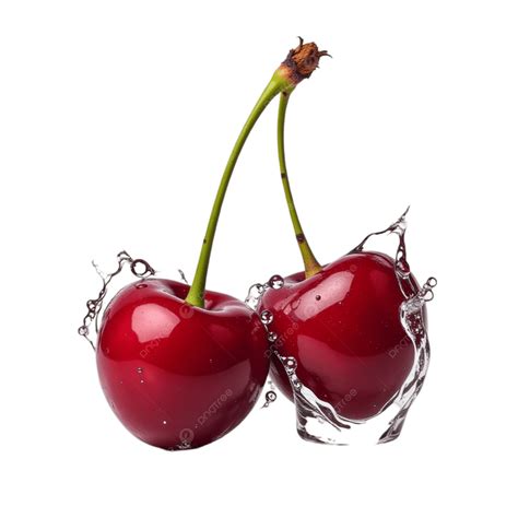 Juicy Ripe Cherries In Water Splashes On White Background, Juicy Ripe
