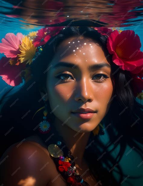 Premium AI Image | Tahitian woman underwater portrait