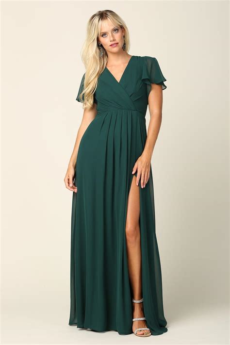 Burgundy Long Short Sleeve Mother of the Bride Chiffon Dress - Formal
