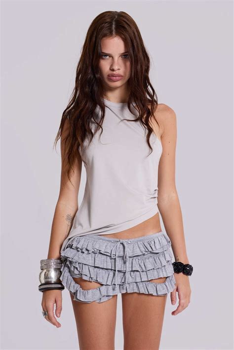 Mya Ruffle Mini Shorts in Grey | Jaded London | Clothing