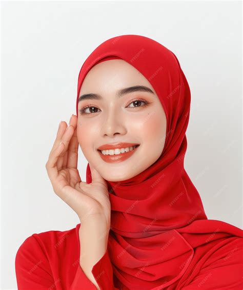 Beautiful Happy Malay Girl in Stylish Red Attire | Premium AI-generated