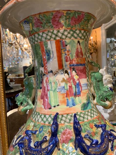 Pair of Large 19th C. Asian Rose Medallion Vases For Sale at 1stDibs