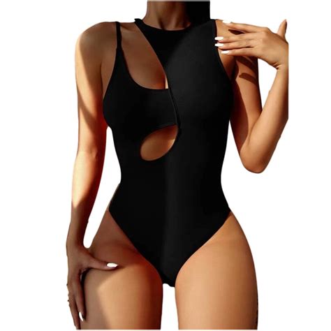QIPOPIQ One Piece Swimsuits for Women Halter Cut out Bathing Suits Sexy