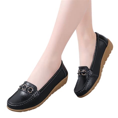 Womens Comfort Walking Flat Loafer On Leather Loafer Comfortable Flat