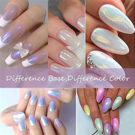 2 Pack Chrome Nail Powder, Pearl White Chrome Powder Holographic Mirror ...