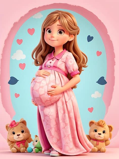 Premium AI Image | a pregnant woman with two bears and a pink