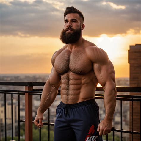 Lexica - 30-year-old hairy man with big muscles, big bodybuilder, body