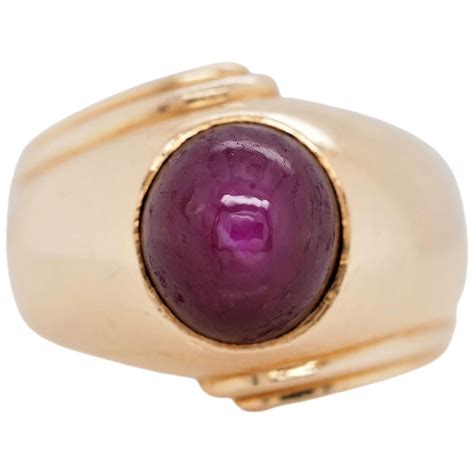 Vintage 18 Karat Yellow Gold Ruby Diamond Dome Bombe Ring at 1stDibs