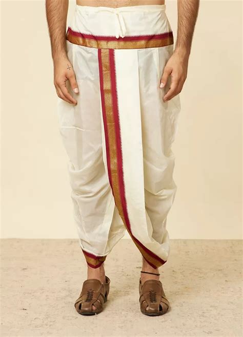 Buy Maroon and Cream Zari Detailed Traditional South Indian Dhoti Set ...