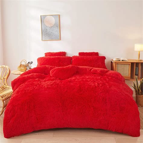Amazon.com: Fluffy Red comforters Cover Twin Size - Ultra Soft Plush