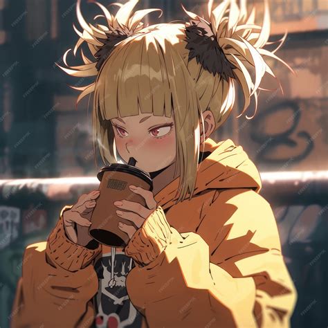 Premium AI Image | Himiko Toga Sipping Coffee 4K UHD HyperDetailed 90s
