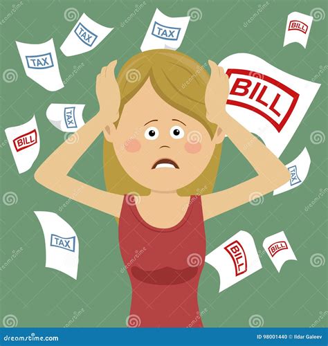 Young Desperate Woman with Bills and Tax while Shouting Out Stock