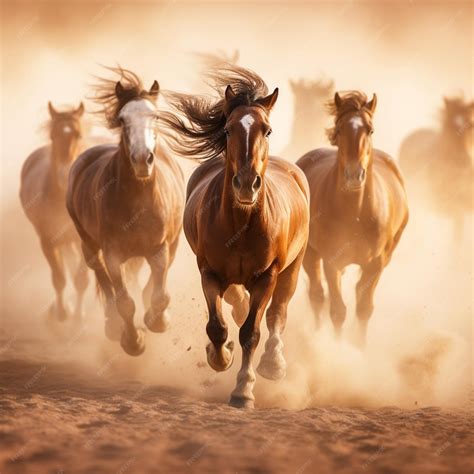 Premium Photo | Horses running in the dust on a dusty field generative ai