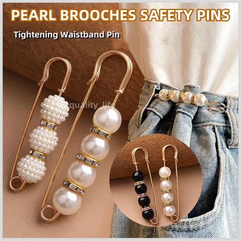 1Pc Pearl Brooch Tightening Waistband Pin Opening Bottom Metal Pearl ...