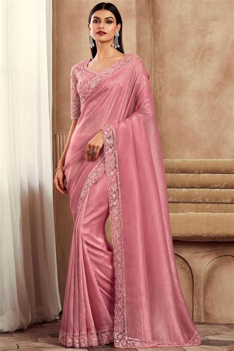 Pink Color Border Work Glamorous Party Style Art Silk Saree in 2024