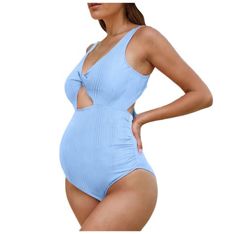 Xudanell Maternity Tankini One Piece Cute Ruffle Hem Pregnancy Swimsuit