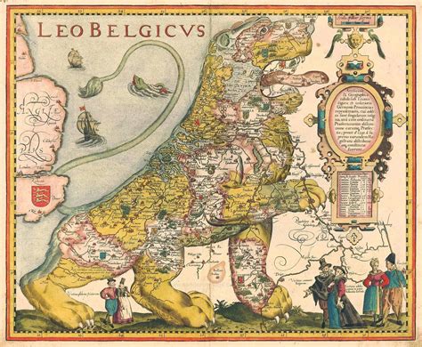 Cool Old Lion-shaped Leo Belgicus Map of Flanders & Holland (1617)