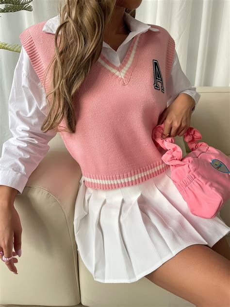 dusty pink preppy acrylic letter high stretch spring women knitwear