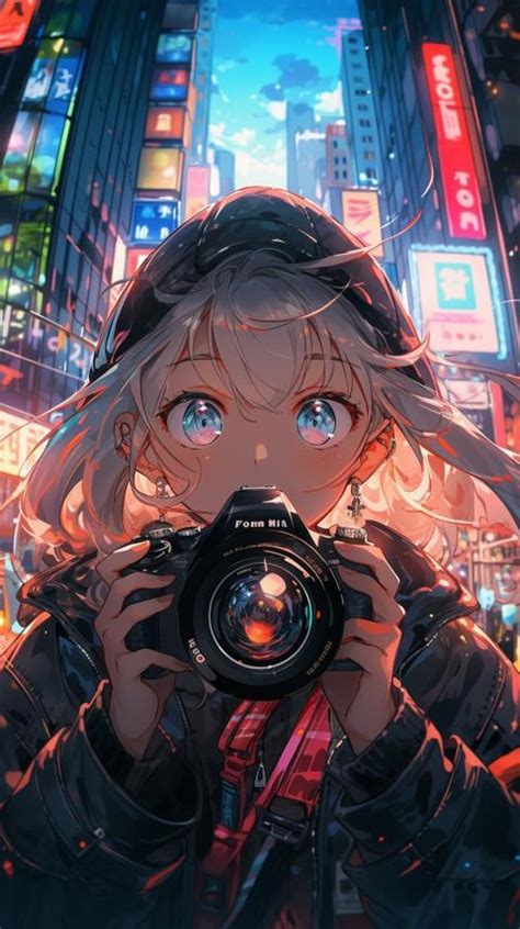 anime girl holding  camera   photographer aesthetics