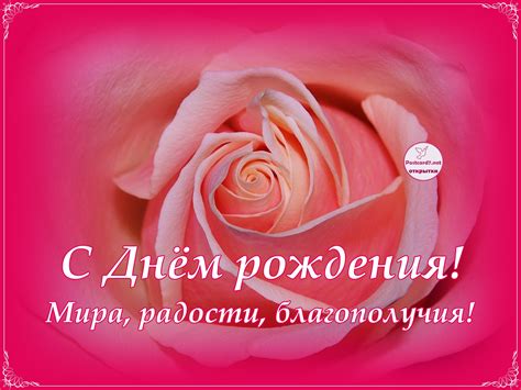 С Днём рождения, роза с пожеланиями — Открытки к празднику