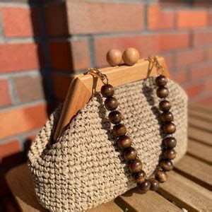 Wooden Frame Bag/handmade Crochet Bag Grab Bag ,luxury Raffia Bag ...