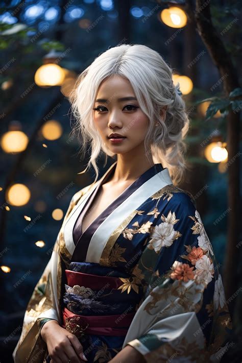 Premium AI Image | white hair of Japanese women