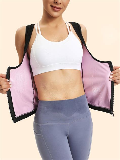 1pc Sports Storm Sweat Body Shaper For Women With Pu Coating, Zipper