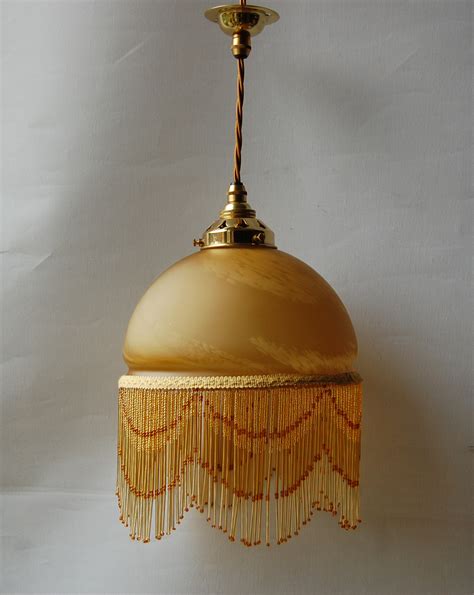 One amber bead fringe shade pendant lamp no.20 :: English Lamp Company