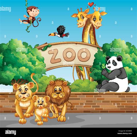 Scene with wild animals at the zoo illustration Stock Vector Image ...