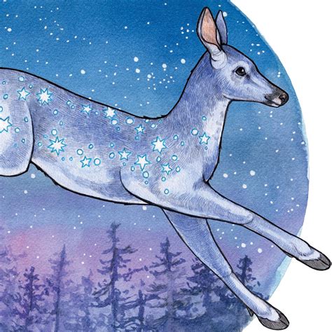 Starry Deer - Watercolor Fawn and Forest Artwork - 8x8 " Archival Print