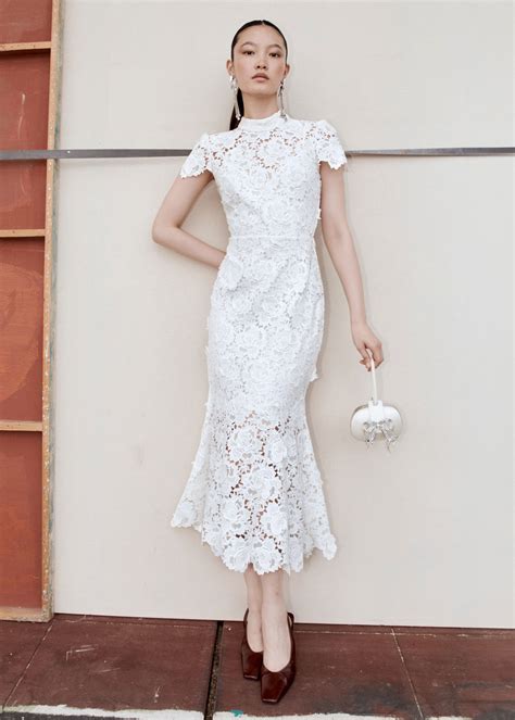 White Flower Lace Midi Dress – self-portrait-US
