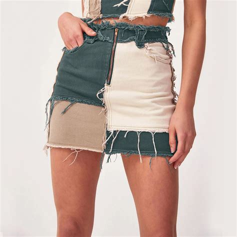 Stretch Denim Splicing Denim Skirt Women Bassinet Skirt Fringe Skirt