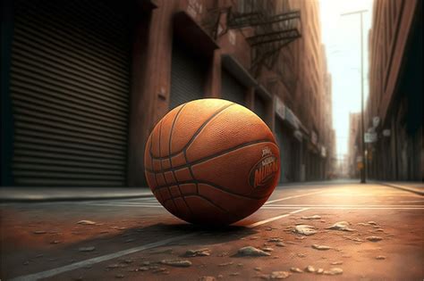 Premium AI Image | a basketball is on the ground in front of a building.