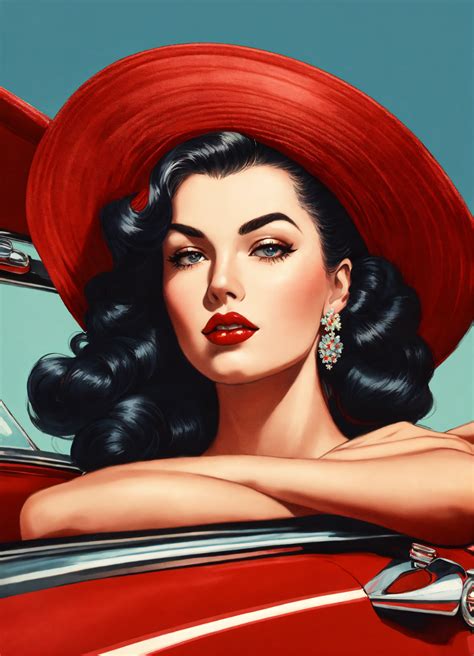 Lexica - A nostalgic pin-up illustration featuring a glamorous woman
