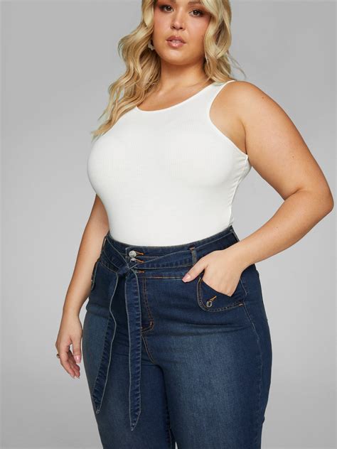 Plus Size High Rise Tie Waist Flare Leg Jeans | Fashion to Figure