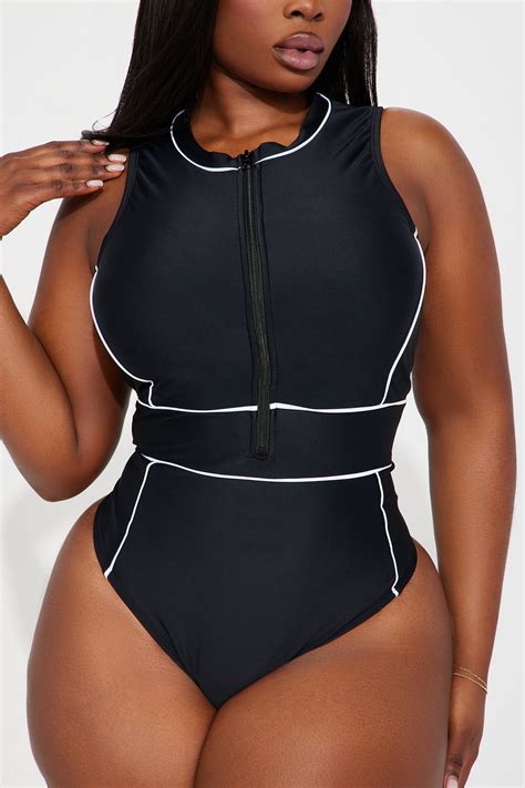 Evelyn II Zip Up 1 Piece Swimsuit - Black/White | Fashion Nova
