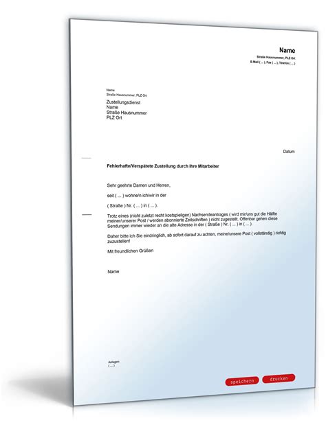 beschwerde fehlerhafte postzustellung muster vorlage zum