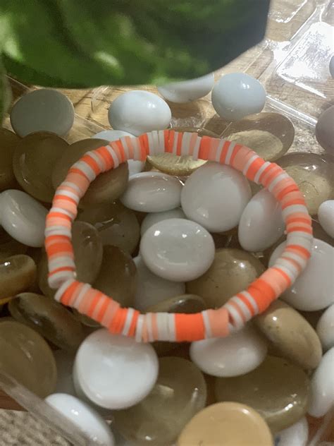 Pastel Orange Peachy Heishi Bead Bracelet Cute Preppy Boho Gifts for