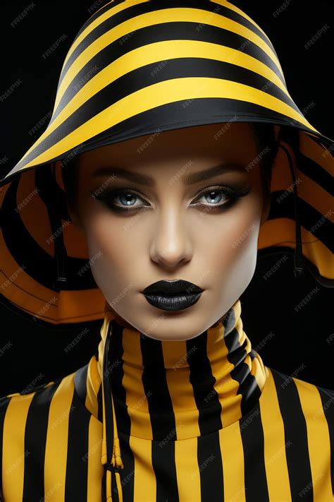 Premium Photo | Fashion cover model in yellow and black striped outfit