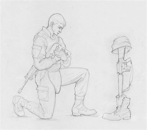 Kneeling Soldier Drawing at PaintingValley.com | Explore collection of ...