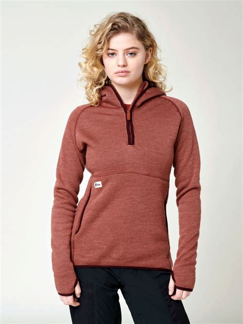 Women's Merino Half Zip Hoodie - Red Rust | Hoodies & sweaters