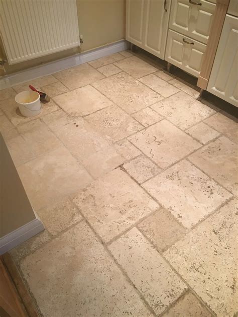 Deep Cleaning Tumbled Travertine Kitchen Tiles in Godstone, East Surrey | Stone Cleaning and ...