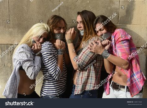 Human Trafficking Group Young Women Kidnapped Stock Photo 120511564 